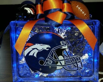 DENVER BRONCOS Helmet Decal Lighted Glass Block Nightlight and Decor