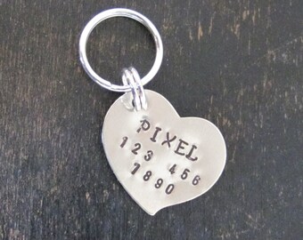 Pet ID Tag - Dog Tag - Cat Tag - Bridle Tag - Hand Stamped German Silver Heart