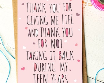 Mum Birthday Card - Mothers Day Card - Mum Card - Mom Card - Thank You Mum - Thank You Mom - Funny Birthday Card - Birthday Card Mum