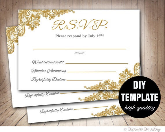 Gold Wedding RSVP Template DIYInstant Download Printable RSVP