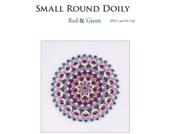 Beading tutorial, doily pattern, bead weaving pattern, red green, instructions, home decor mat, netting, ept236-1rg