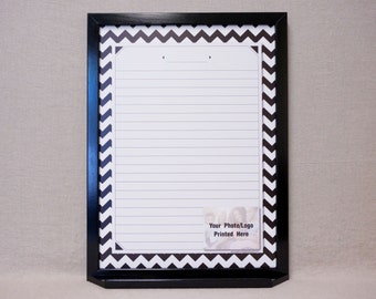 Black/White Chevron Whiteboard Message Center / Reusable Note Board - Framed Large Dry Erase Memo Board - Custom Command Center Organizer