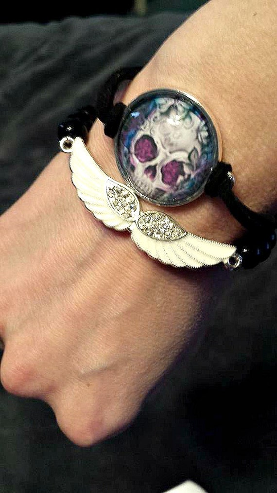 Items similar to skull pendant bracelet Skull bracelet skull suede