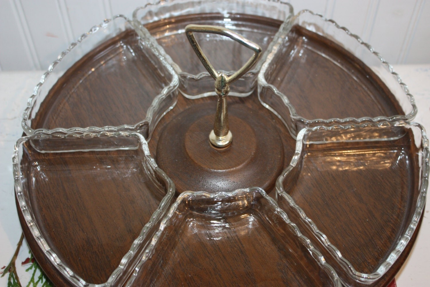 Vintage Lazy Susan Veggie Server 6 Section Food Server Multi Snack
