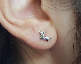 Dachshund Stud Earrings, sterling silver dachshund earrings, small studs, dog earrings, wiener dog
