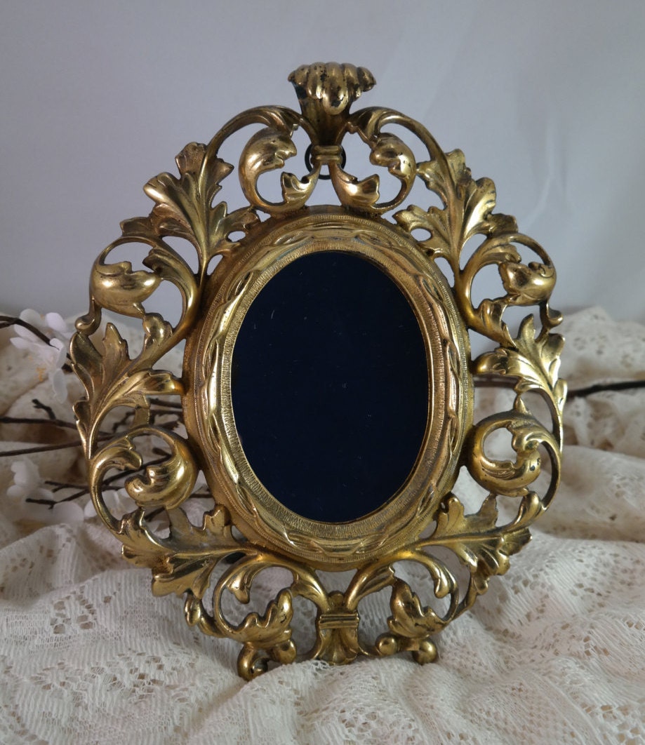 Antique Gold Brass Table Top Mirror - Art Nouveau Gold Mirror - Picture ...