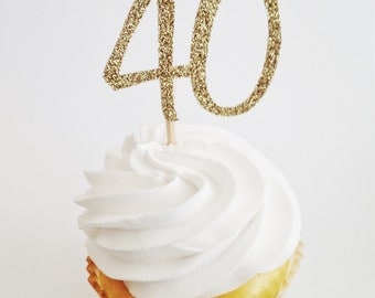 40 Cupcake Topper - 40th Birthday Decor - Glitter Gold Toppers - Gold Cupcake Picks - 40th Birthday Ideas - Forty Cupcake Topper