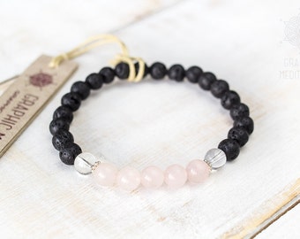 Lava bead bracelet Lava bracelet Rose quartz bracelet Beaded bracelet Healing crystals and stones bracelet Lava rock bracelet Stress relief
