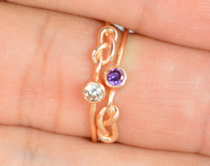 Amethyst Infinity Ring, Rose Gold Filled Ring, Stackable Rings, Mothers Ring, February Birthstone Ring, Purple Ring, Rose Gold Knot Ring