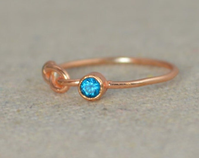Blue Zircon Infinity Ring, Rose Gold Filled Ring, Stackable Rings, Mothers Ring, December Birthstone, Rose Gold Ring, Rose Gold Knot Ring