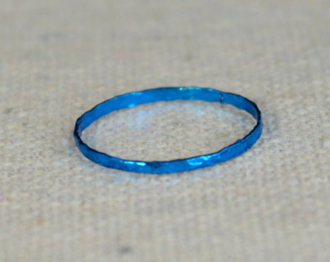 Super Thin Turquoise Silver Stackable Ring(s), Blue Ring, Thin Blue Ring, Turquoise Jewelry, Alari, Stack Ring, Stacking Ring, Hammered Ring