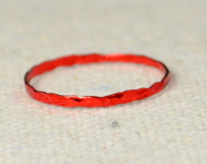 Set of 5 Super Thin Red Silver Stackable Rings, Red Ring, Stack Rings, Red Stacking Rings, Red Jewelry, Thin Red Ring, Red, band