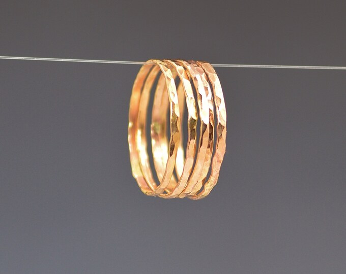 Set of 5 Super Thin Rose Gold Filled Rings, Thin Rose Gold Ring, Hammered Ring, Gold Stacking Ring, Thin Gold Ring, Minimal Gold Ring, Alari