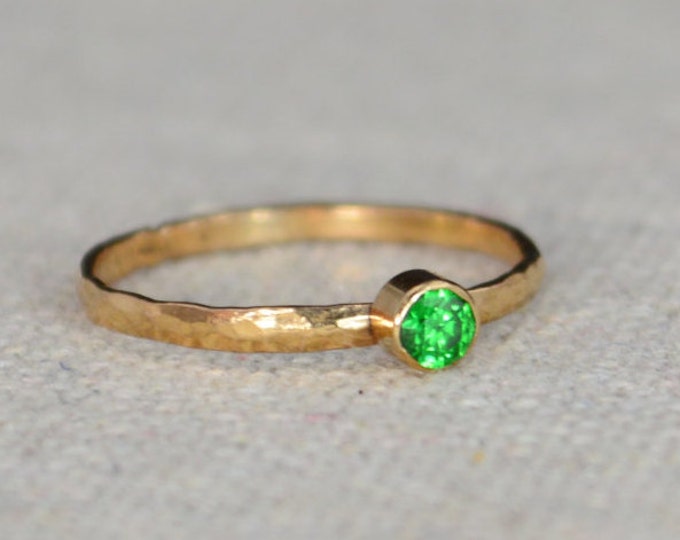 Classic Rose Gold Filled Emerald Ring, Solitaire, Solitaire Ring, Rose Gold Filled, May Birthstone, Mothers Ring, Gold Band, Emerald Ring