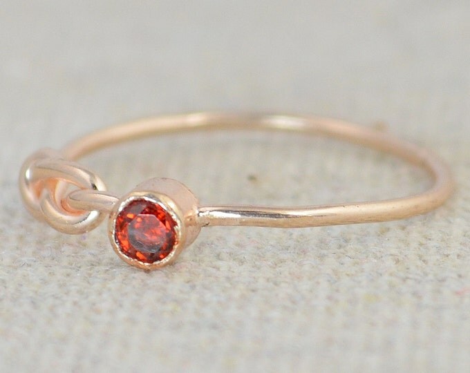 Garnet Infinity Ring, Rose Gold Filled Ring, Stackable Rings, Mother's Ring, January Birthstone Ring, Rose Gold Ring, Rose Gold Knot Ring