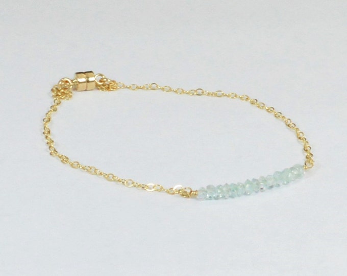 Aquamarine Bracelet, Danity Stacking Bracelet, 14k Gold Fill, Sterling Silver, Rose Gold, Blue Bracelet, Bar Bracelet, Gold Bracelet