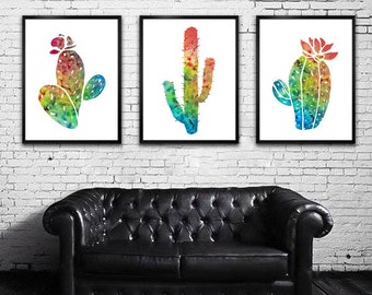 Cactus plant SET Watercolor Print, cactus art, Succulent Plant art, Home Decor, Flower watercolor, Botanical art, Flower art, set art,