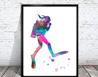 Scuba diving girl Watercolor painting Print, Scuba diving ART, diver PRINT, sport Art, Home Decor, sport print, watercolor painting,