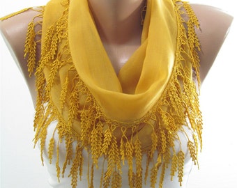 Soft Cotton Scarf Mustard Scarf Shawl Cowl Scarf with lace edge Women Fashion Accessories Holiday Christmas Gifts For Her Best Selling Items