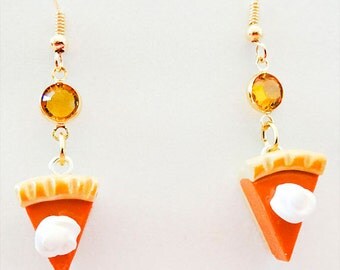 PUMPKIN PIE EARRINGS, pumpkin pie jewelry, Thanksgiving earrings, Thanksgiving jewelry, pumpkin charms, topaz crystal, pumpkin pie - 1104HO
