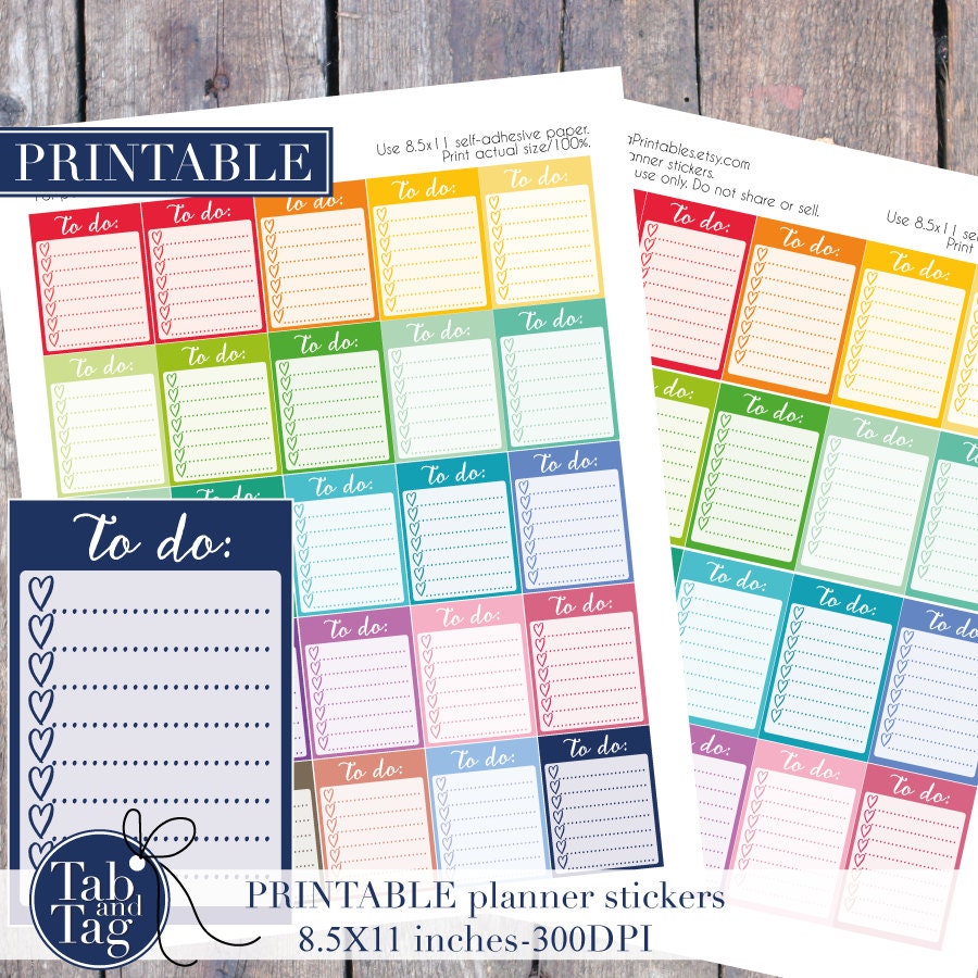 TO DO planner stickers printable. Calligraphy rainbow heart