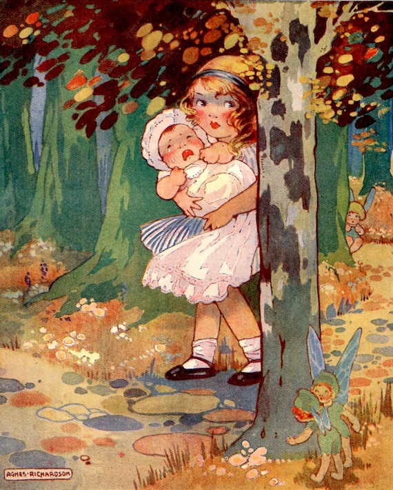 ALICE in WONDERLAND Kinder Print 1920 - Agnes Richardson - als ik dit kind niet meenemen ze zeker weet te doden-gematteerd klaar voor Frame