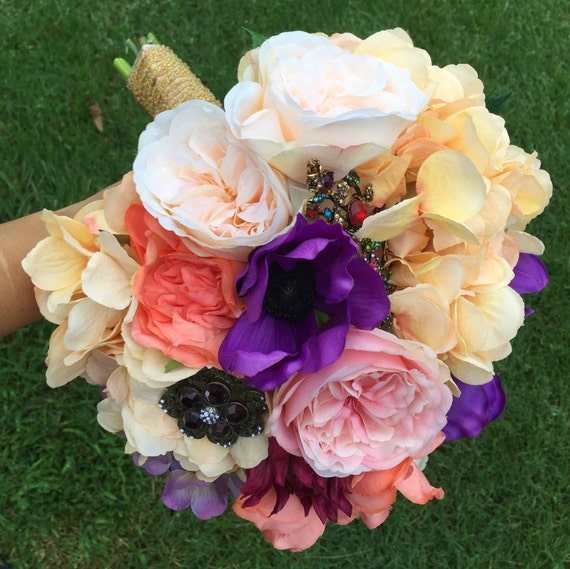 Peach and Purple Bouquet Purple and Peach by MerryMeBouquets
