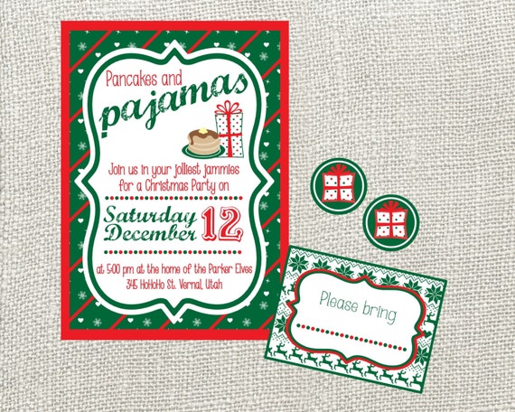 Pancakes And Pajamas Christmas Party Invitations 6