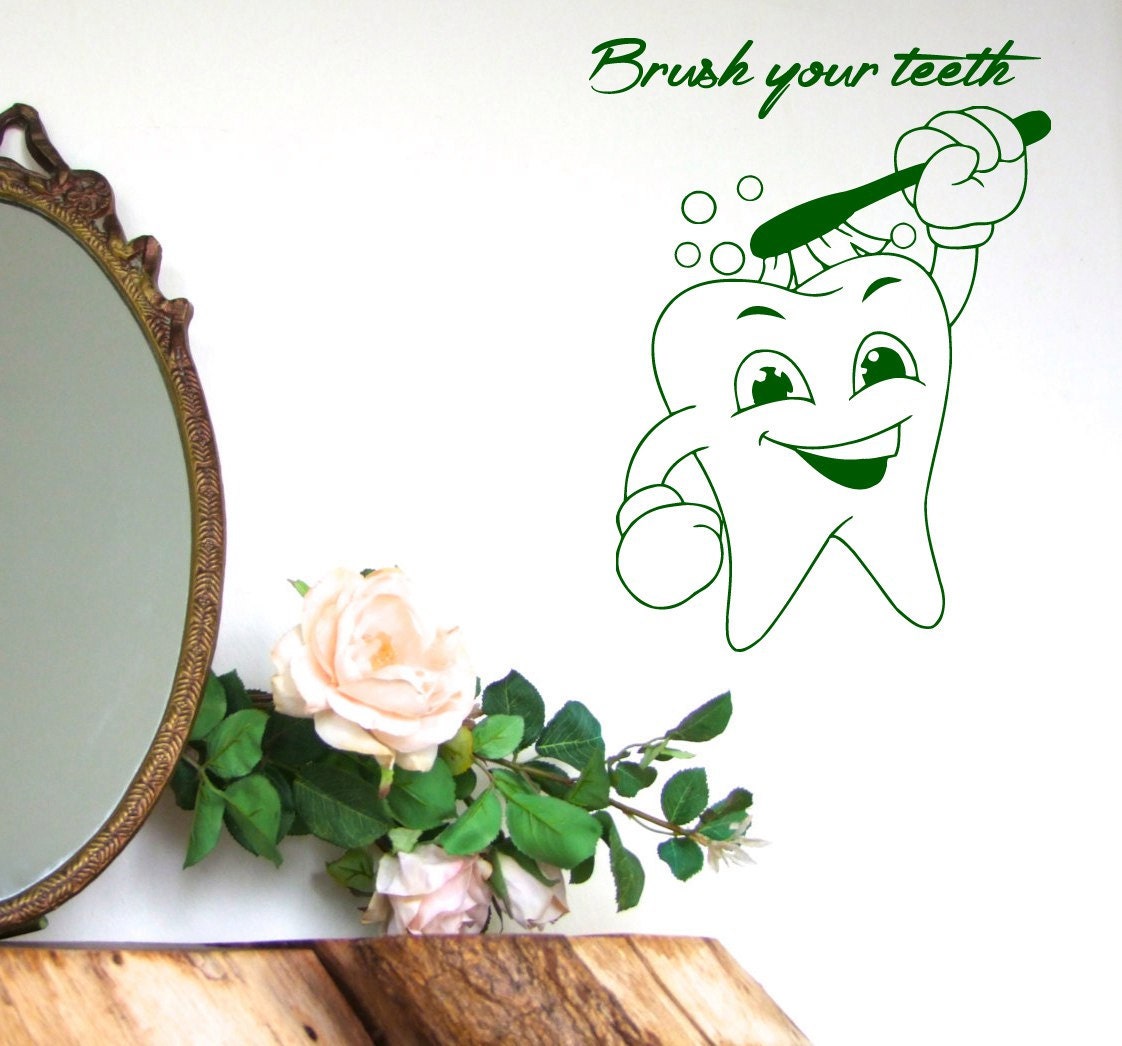 Cute Tooth Wall Decals Brush Your Teeth Quotes Vinyl Decal Spa