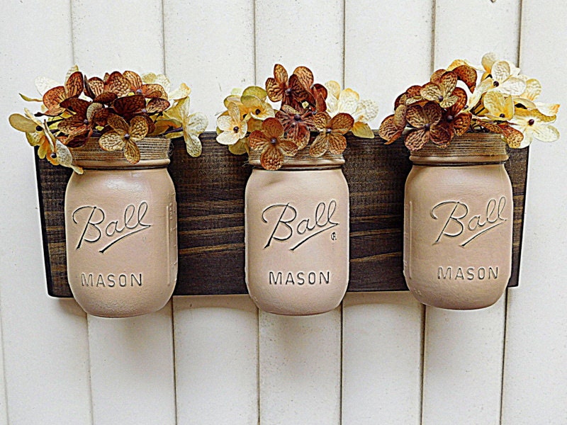 Mason Jar Decor Wall Hanging Recalimed Wood Storage by TeddysRoom