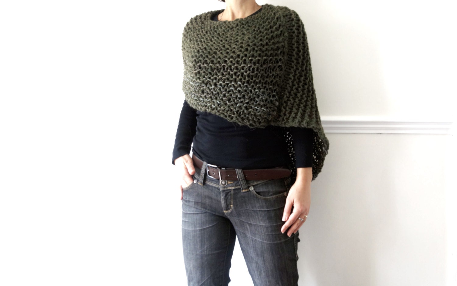 Knitting Pattern Woodland Poncho Asymmetrical Super Chunky