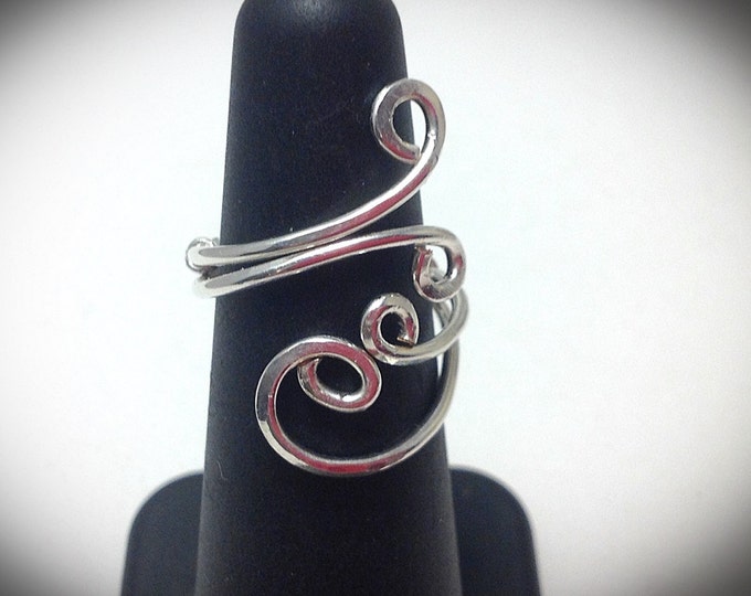 Adjustable swirl ring with double band in Sterling silver