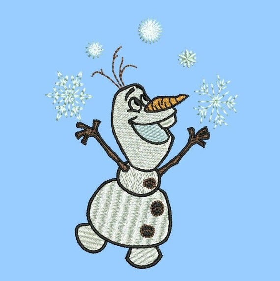 snowman olaf with snowflakes filled embroidery pattern 4 sizes