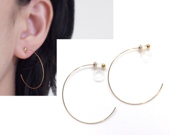 Gold Invisible Clip On Hoop Earrings Non Pierced Earrings Clip On Earrings Gold Hoop Clip Earrings Pierced Look Comfortable Clip On Earrings