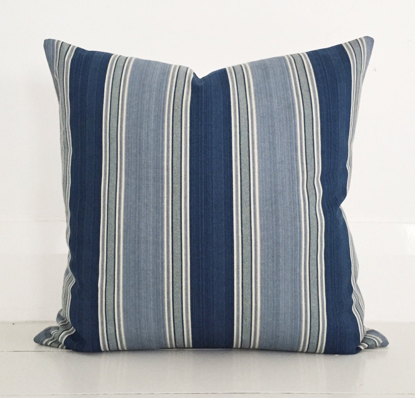 Hampton blue stripe & natural european linen cushion cover
