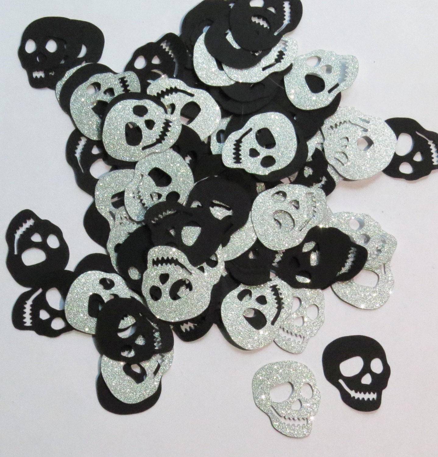 Silver Glitter And Black Confetti Skulls 1 Inch Choose