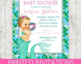 Vintage, Antique, Mermaid Baby Shower Invitation - Printed Mermaid Baby Shower Invitation by Dancing Frog Invitations