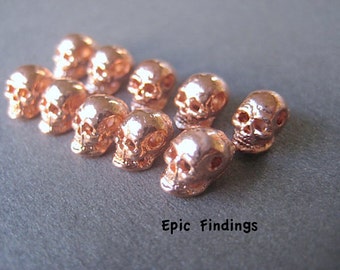 Rose Gold Metal Skull Beads, Spacers, Charms, Loose Beads, Findings, Jewelry Design, Craft Supplies