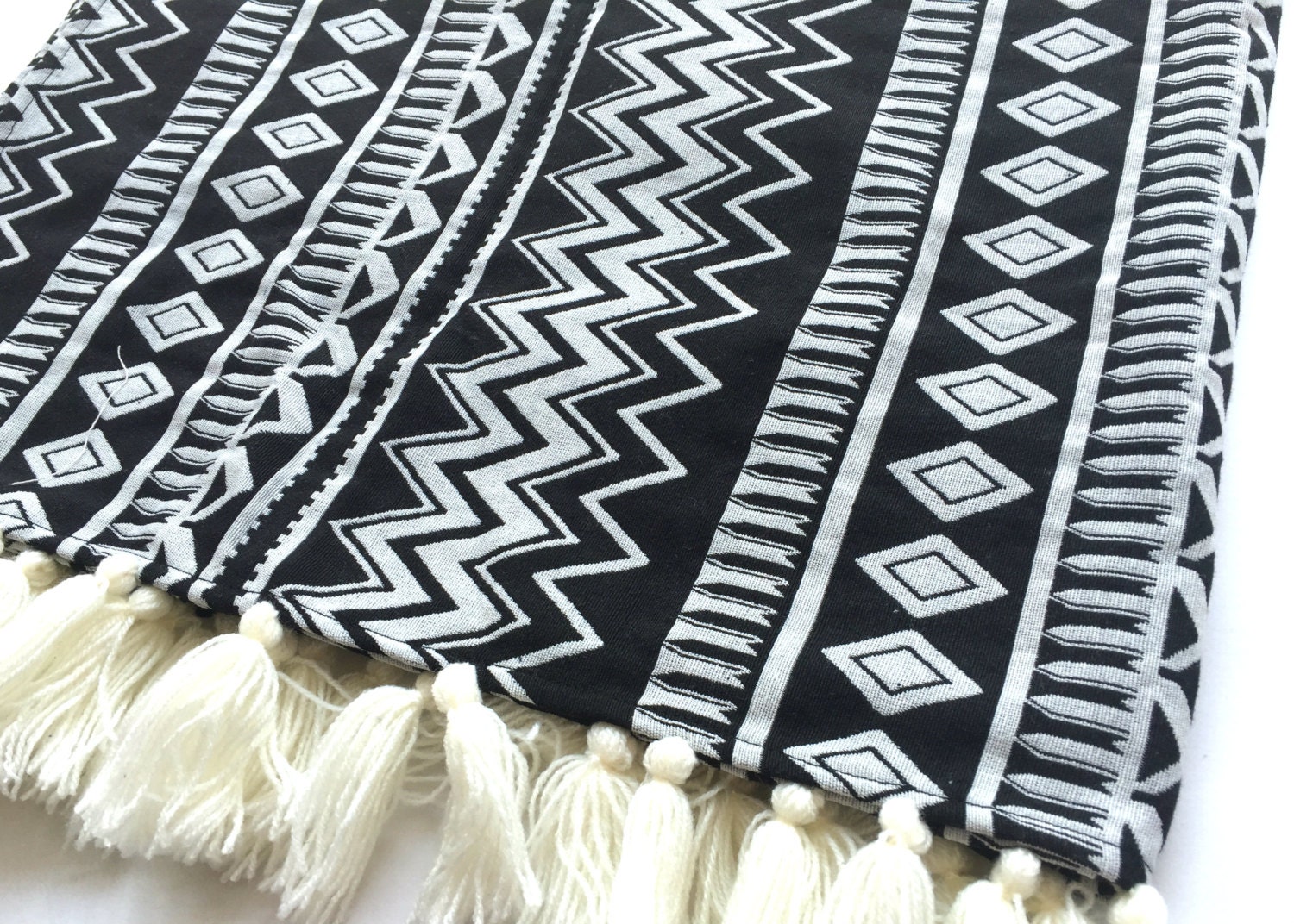 Tribal Aztec Blanket Black and White Bohemian throw blanket