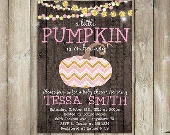 LITTLE PUMPKIN BABY Shower Invitation - Fall Baby Shower Invite - Autumn Baby Shower - Gender Neutral - String Lights - Wood Rustic
