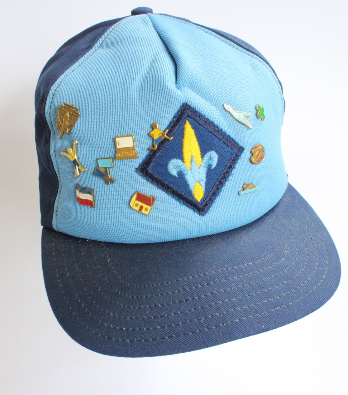 Vintage elos Boy Scouts Hat with 11 Pins 1980's