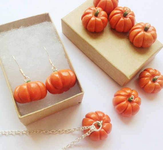 Pumpkin jewelry set,Pumpkin earring,Pumpkin necklace,Orange Pumpkins,Cute autumn jewelry,Autumn earrings,Squash earring,Pumpkin art and gift