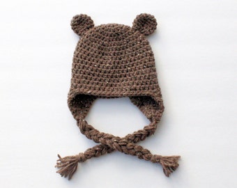 Bear Hat with Braided Tassels, Bear Costume, Halloween Costume, Baby Shower Gift, Newborn Photo Prop, New Mom Gift, Halloween Hat