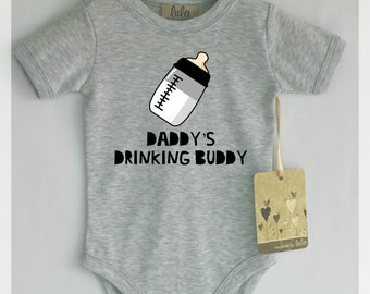 Funny baby boy clothes. Daddy's drinking buddy baby romper. Baby boy cute clothes.