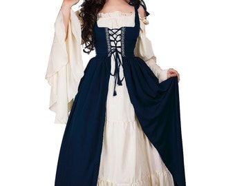 Renaissance Medieval Irish Costume Indigo Over Dress Fitted Bodice 2XL/3XL