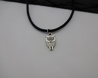 Owl Choker Necklace, Owl Choker, Charm Necklace, Black Cord Necklace, Owl Necklace, Charm Choker, Owl Gift, Gift For Her