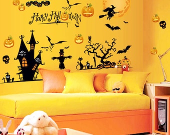 Halloween wall decals Halloween window decals ghost elves devil glass wall stickers decoration terrorist spider wizard pumpkin decal sticker