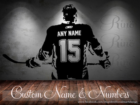 Wall art Custom Large ice Hockey Player choose jersey name and numbers Vinyl wall Decal sticker decor crosby McDavid kids bedroom sports