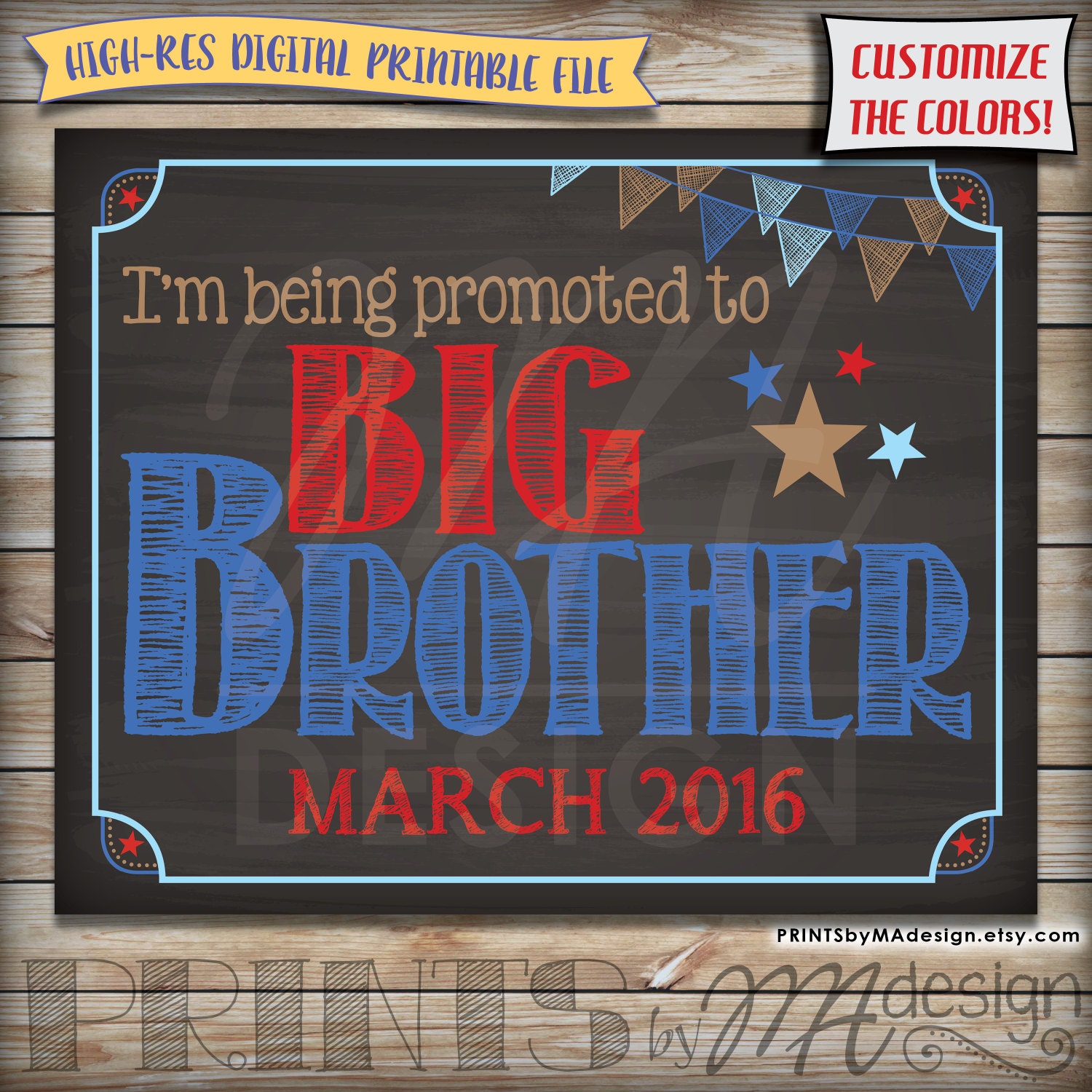 Promoted to Big Brother Pregnancy Announcement sign Custom