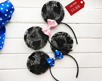 Black Ears Minnie Mouse, Mouse Ears, Lace Ears Headband, Minnie Mouse Ears, Minnie Mouse Headband, Mickey Ears, Minnie Hair Bow